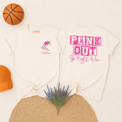 Custom Pink Out Volleyball Shirt Breast Cancer Awareness Game Day Support Tee Mom Personalized Name