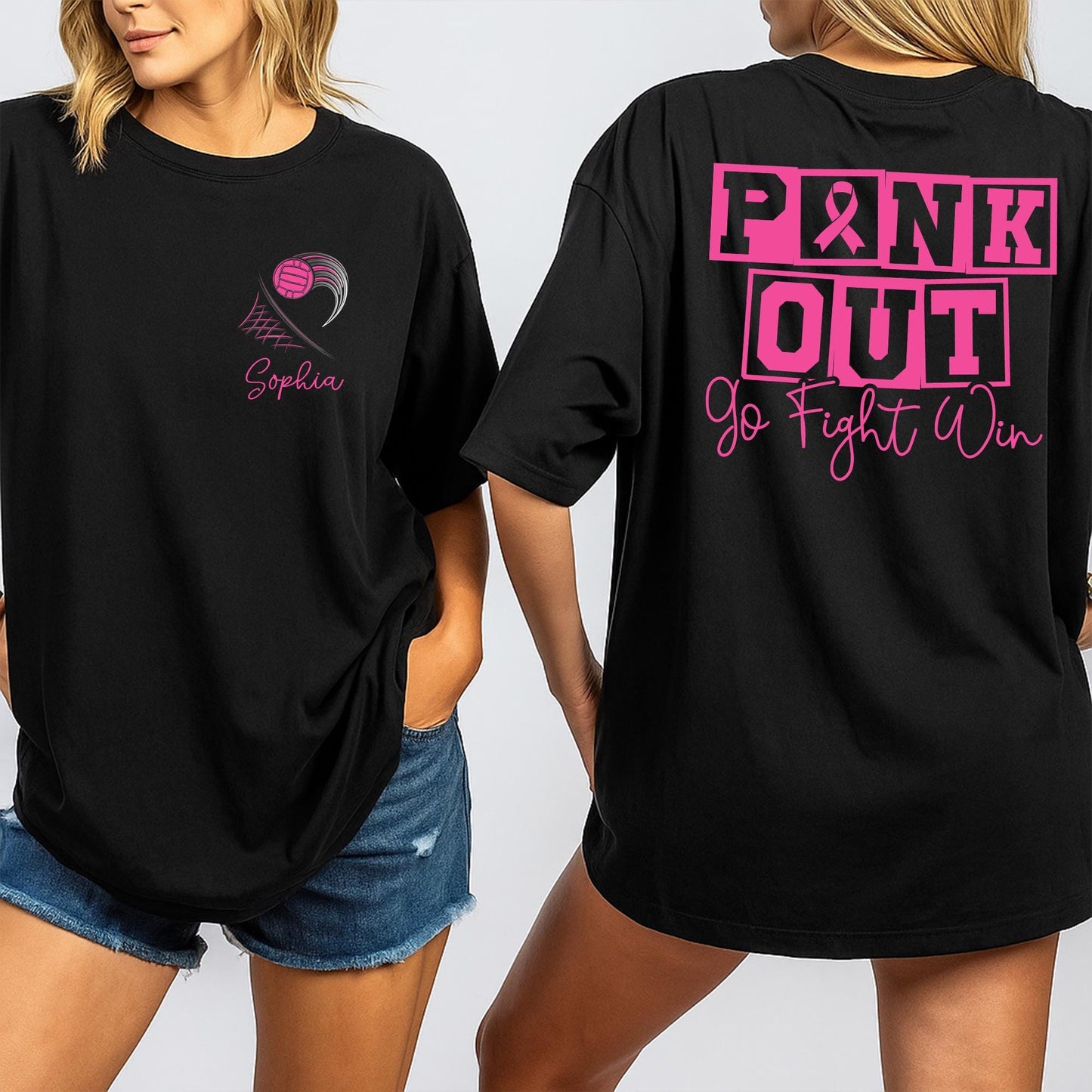Custom Pink Out Volleyball Shirt Breast Cancer Awareness Game Day Support Tee Mom Personalized Name