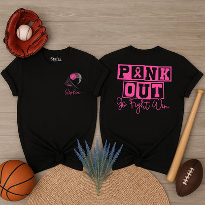 Custom Pink Out Volleyball Shirt Breast Cancer Awareness Game Day Support Tee Mom Personalized Name