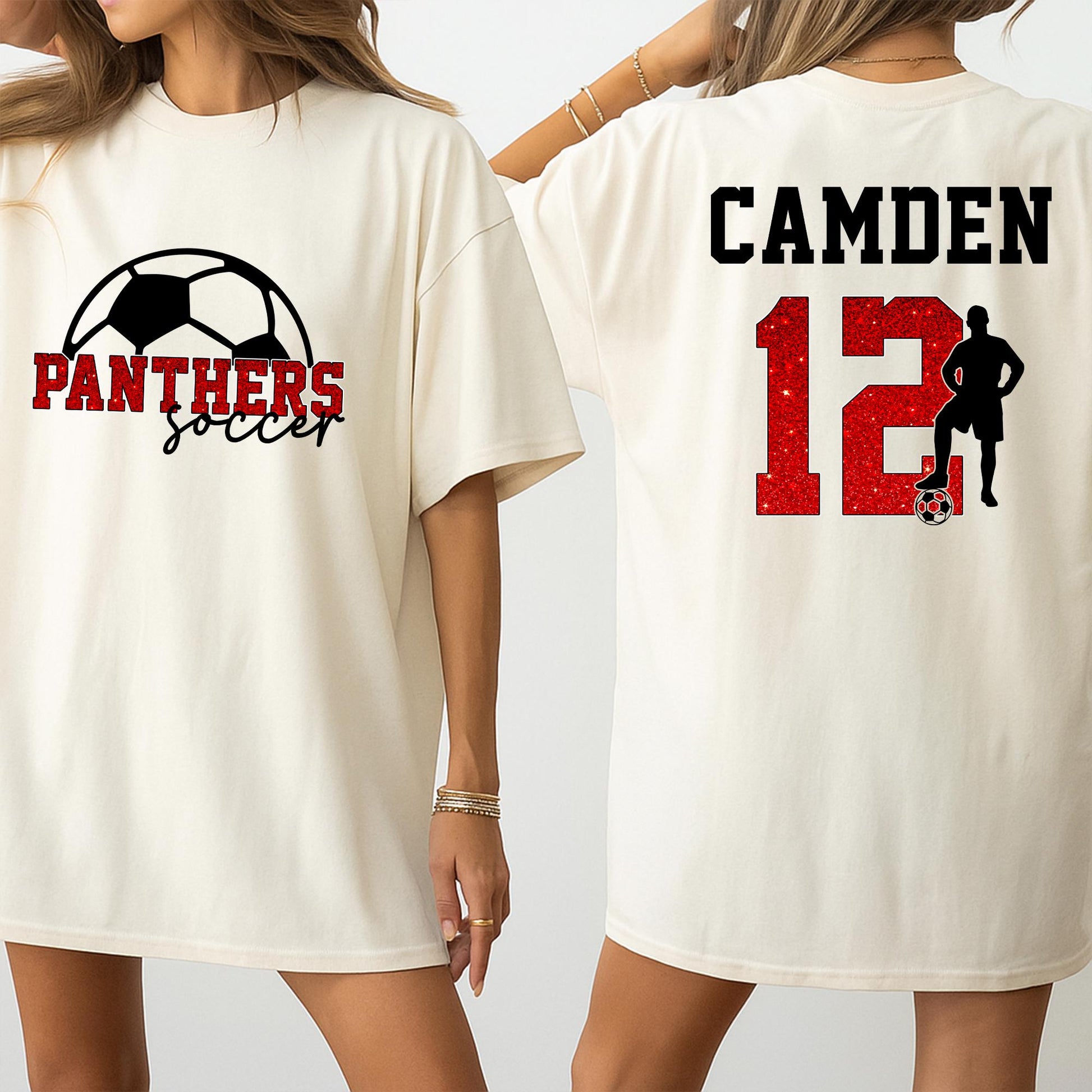 Custom Soccer Mom T-Shirt with player name and team name details, a comfortable game day fan shirt and thoughtful gift