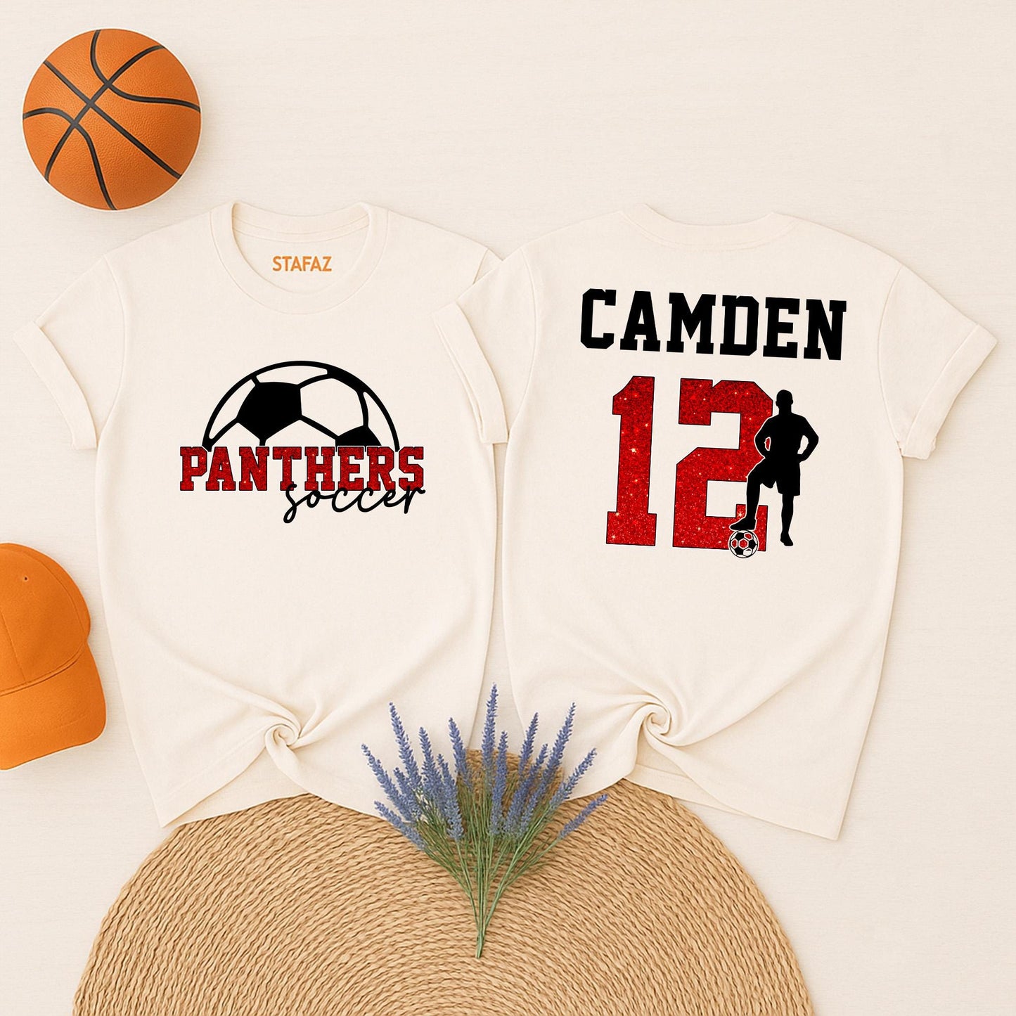 Custom Soccer Mom T-Shirt with player name and team name details, a comfortable game day fan shirt and thoughtful gift