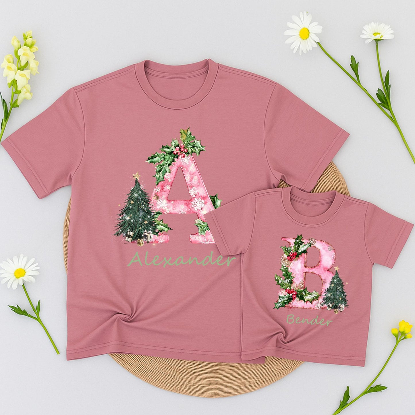 Custom Christmas Family PJs & Tees Funny Xmas Name Letter Shirts Personalized Holiday Pajamas Matching Family Reunion Gift