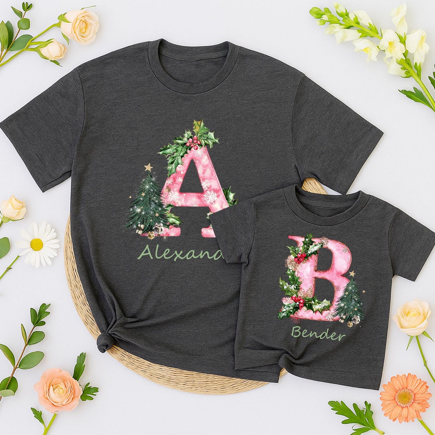 Custom Christmas Family PJs & Tees Funny Xmas Name Letter Shirts Personalized Holiday Pajamas Matching Family Reunion Gift