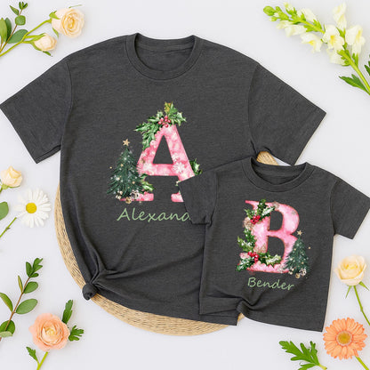 Custom Christmas Family PJs & Tees Funny Xmas Name Letter Shirts Personalized Holiday Pajamas Matching Family Reunion Gift