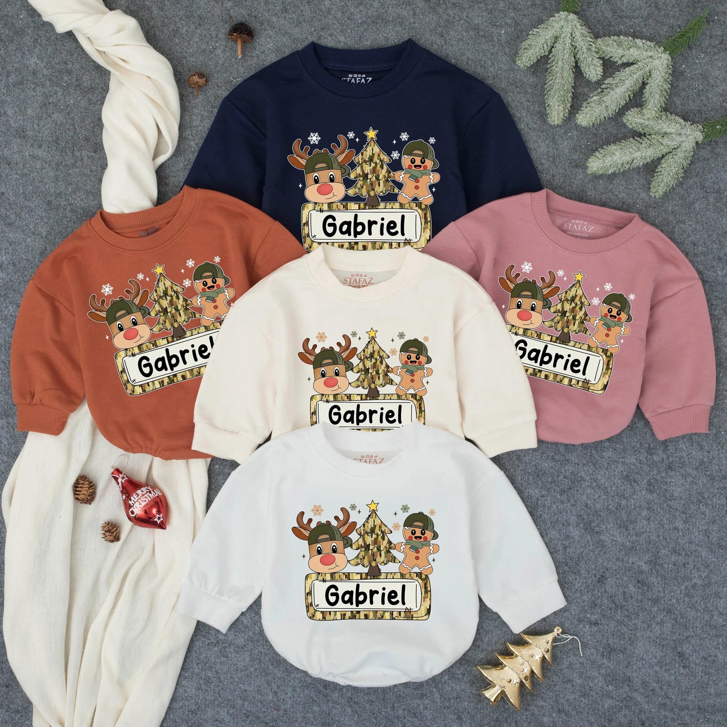 Custom Camo Christmas Boy Romper | Personalized Winter Baby Clothes, Holiday Toddler Outfit, Festive Xmas Bodysuit Gift