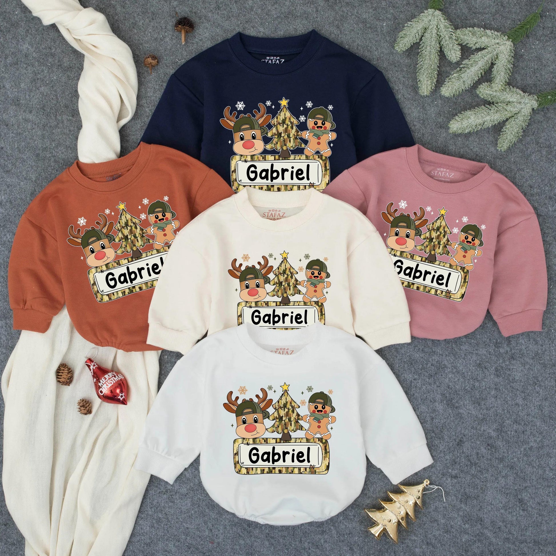 Custom Camo Christmas Boy Romper | Personalized Winter Baby Clothes, Holiday Toddler Outfit, Festive Xmas Bodysuit Gift