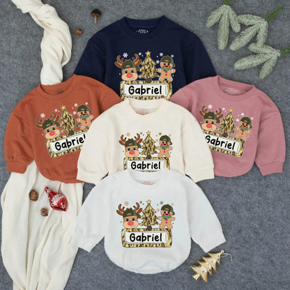 Custom Camo Christmas Boy Romper | Personalized Winter Baby Clothes, Holiday Toddler Outfit, Festive Xmas Bodysuit Gift