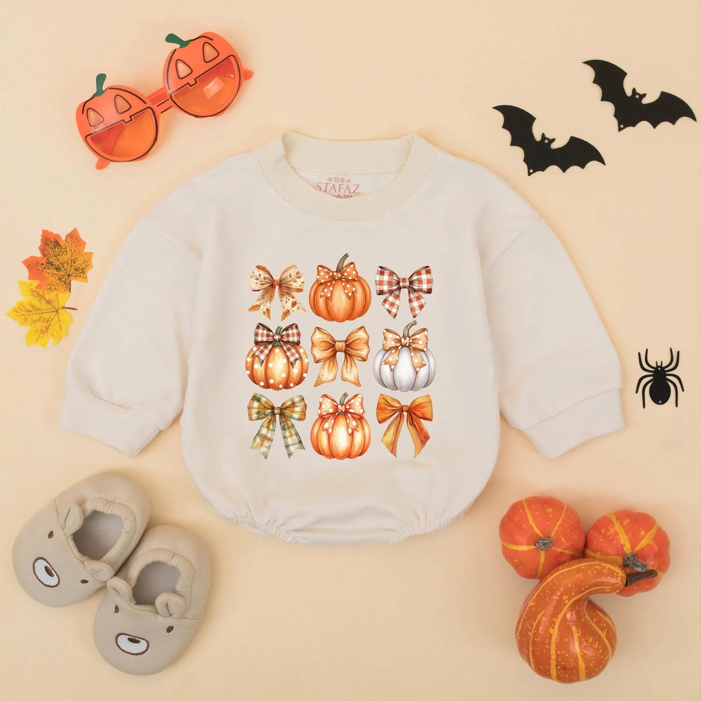 Cute Fall Pumpkin Bow Bubble Romper for Baby Girl, Autumn Outfit, Thanksgiving Clothes, Pumpkin Patch Toddler Sweatshirt, Fall Baby Gift, Newborn