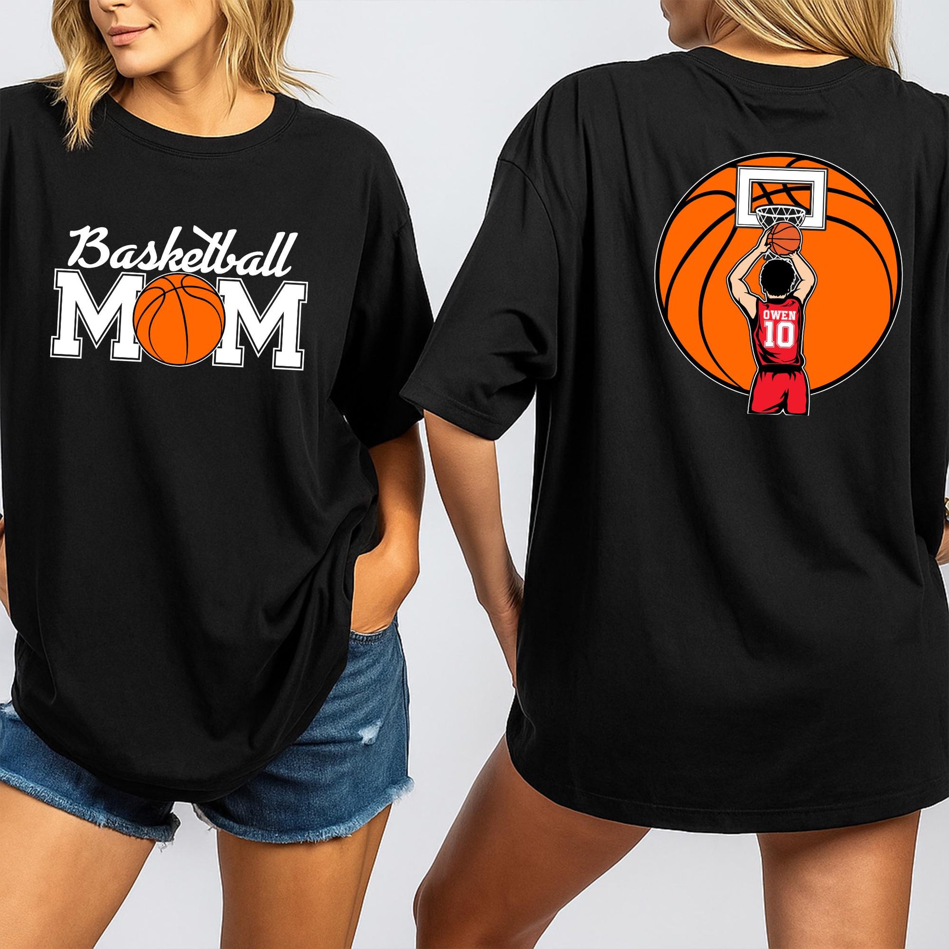 Custom Basketball Mom Shirt with Basketball Graphic, Personalized Owen Jersey Tee, Game Day Sports Fan Gift for Mom, Team Spirit
