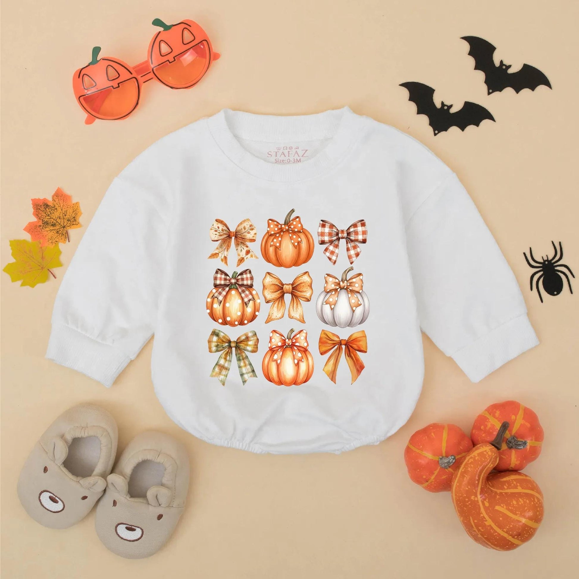 Cute Fall Pumpkin Bow Bubble Romper for Baby Girl, Autumn Outfit, Thanksgiving Clothes, Pumpkin Patch Toddler Sweatshirt, Fall Baby Gift, Newborn