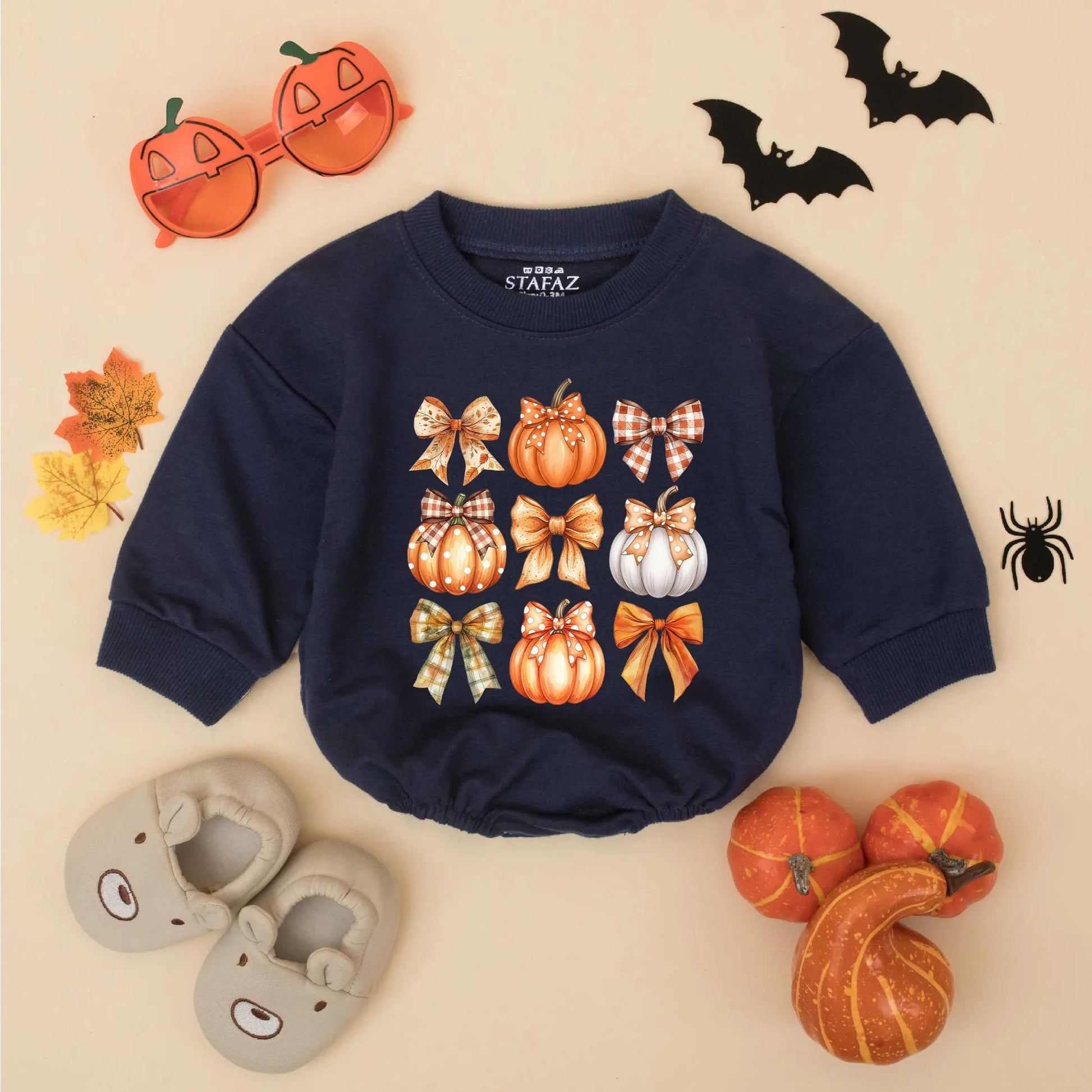 Cute Fall Pumpkin Bow Bubble Romper for Baby Girl, Autumn Outfit, Thanksgiving Clothes, Pumpkin Patch Toddler Sweatshirt, Fall Baby Gift, Newborn