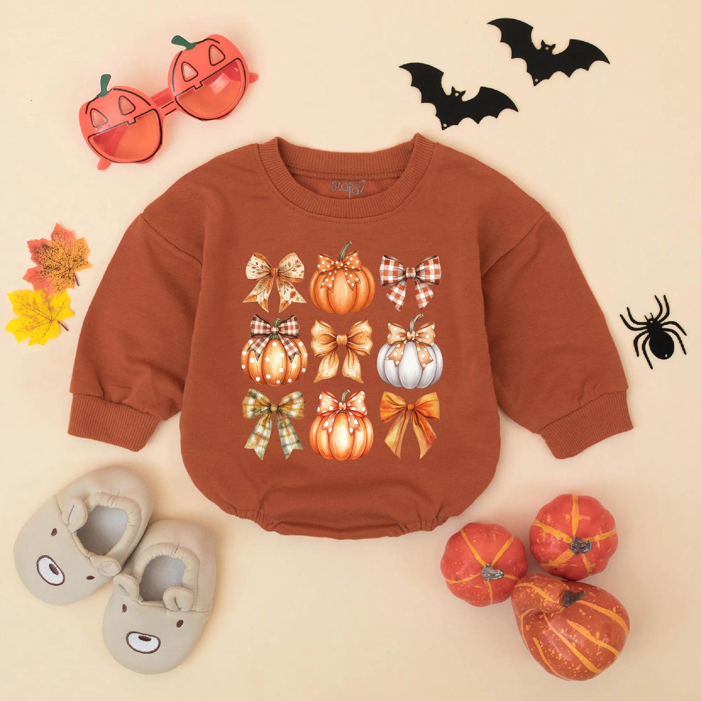 Cute Fall Pumpkin Bow Bubble Romper for Baby Girl, Autumn Outfit, Thanksgiving Clothes, Pumpkin Patch Toddler Sweatshirt, Fall Baby Gift, Newborn