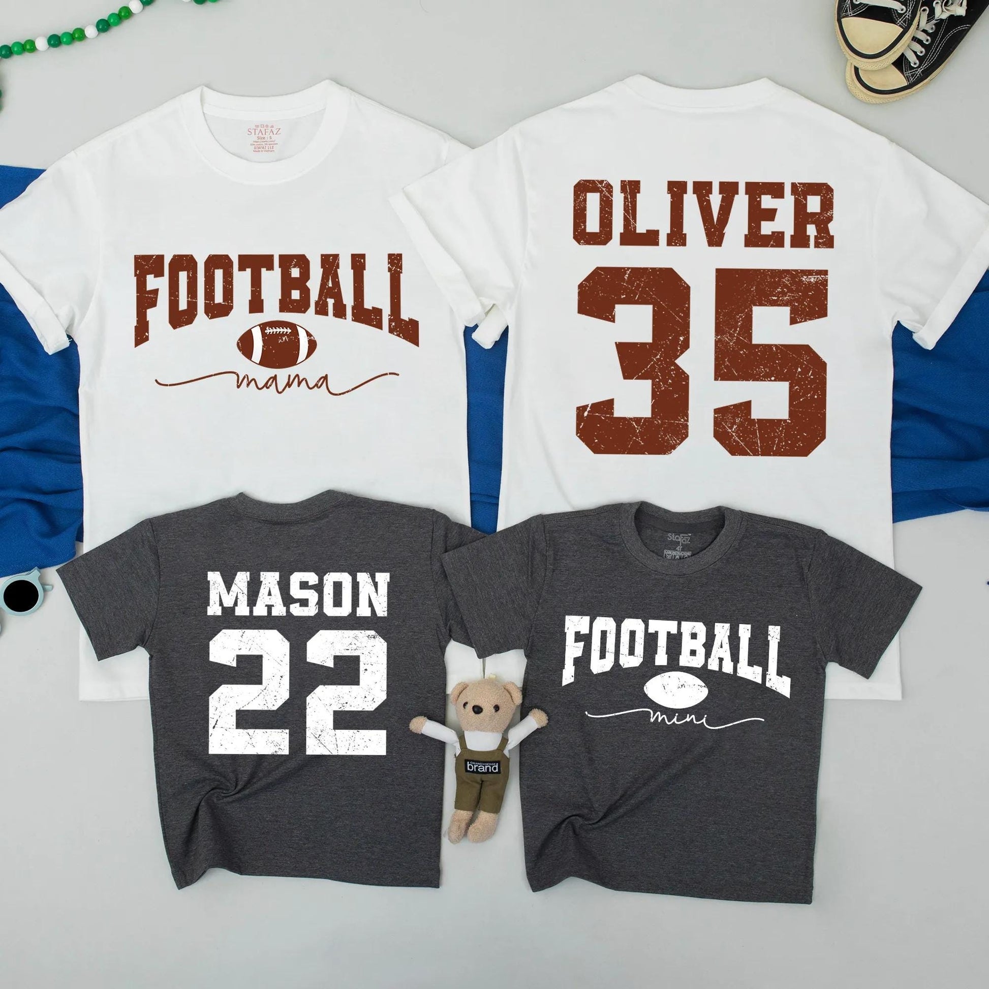 Football Mama & Mini Matching Shirts - Vintage Game Day Outfit, Distressed Brown, Cute Football Mom Sweatshirt, Personalized Family Shirts, Sporty Style
