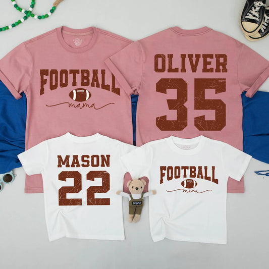 Football Mama & Mini Matching Shirts - Vintage Game Day Outfit, Distressed Brown, Cute Football Mom Sweatshirt, Personalized Family Shirts, Sporty Style