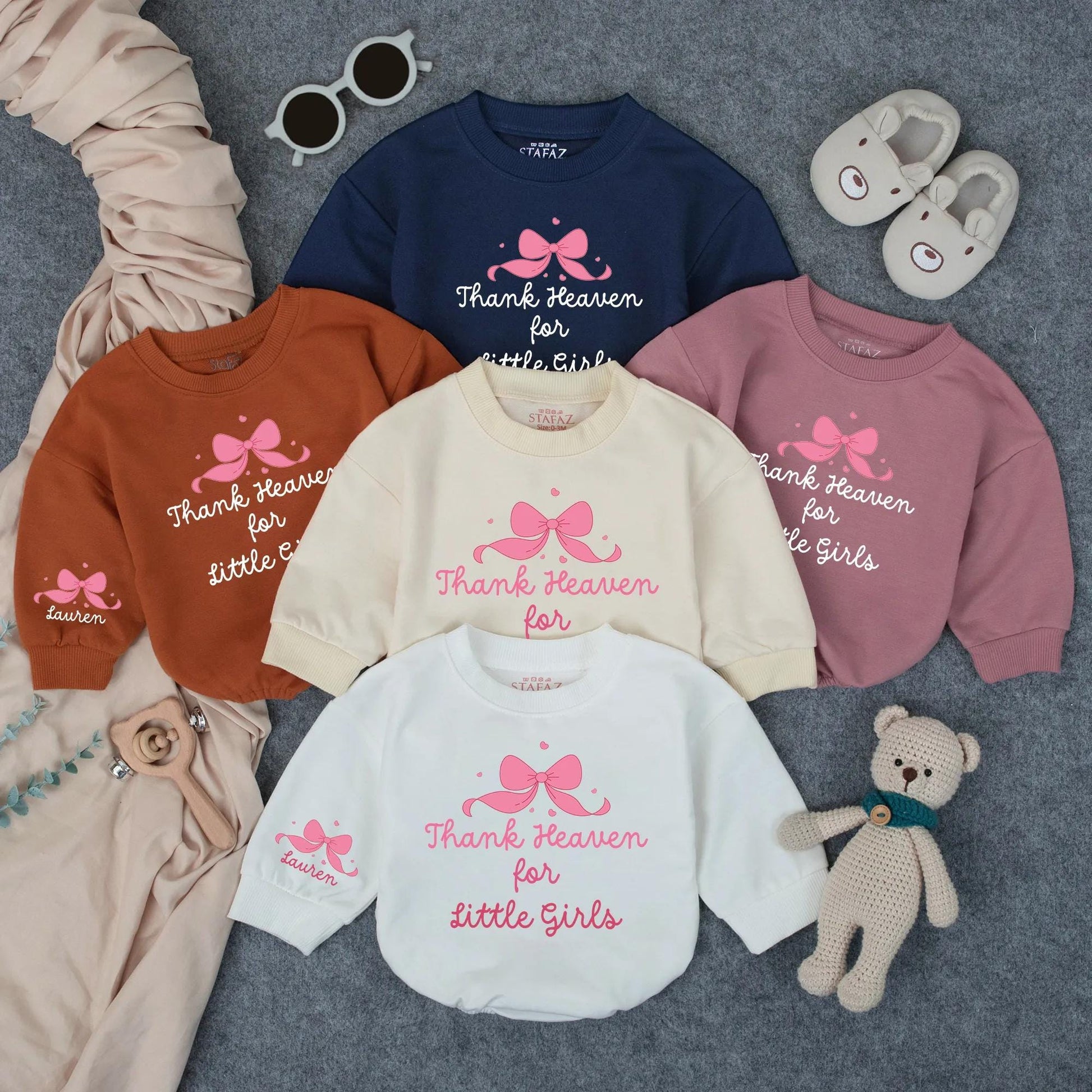 Thank Heaven for Little Girls Romper, Lauren's Bow Bodysuit, Sweet Christian Baby Outfit, Religious Gift, Pink Infant Romper, Custom Faith Wear 137