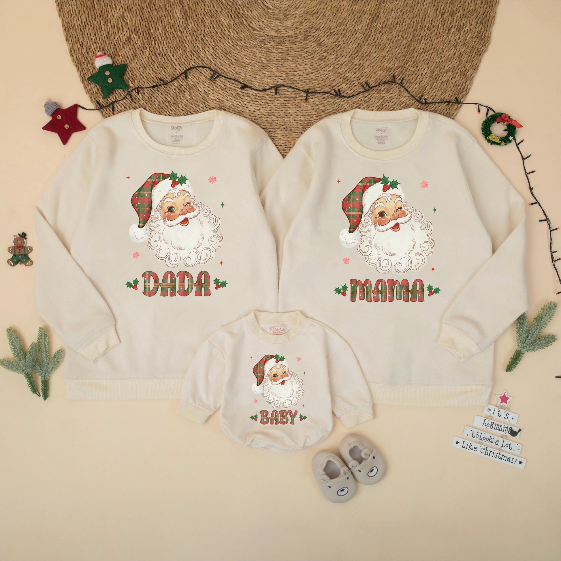 Retro Santa Christmas Family Matching Sweatshirt Holiday Outfit Mom Dad Baby Soft Comfortable Vintage Style Apparel Gift for Parents
