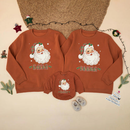Retro Santa Christmas Family Matching Sweatshirt Holiday Outfit Mom Dad Baby Soft Comfortable Vintage Style Apparel Gift for Parents