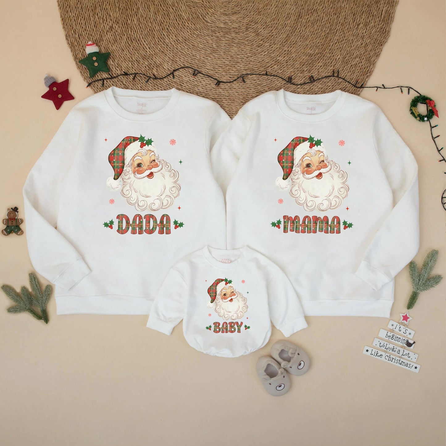 Retro Santa Christmas Family Matching Sweatshirt Holiday Outfit Mom Dad Baby Soft Comfortable Vintage Style Apparel Gift for Parents