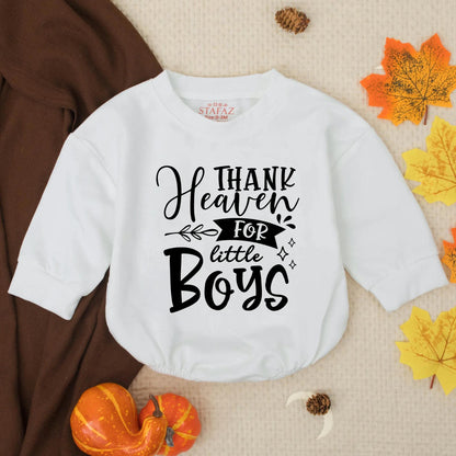 Thank Heaven for Little Boys Bubble Romper Christian Baby Boy Outfit Newborn Clothes Gift, Blessed Infant Bodysuit, Baby Shower Gift