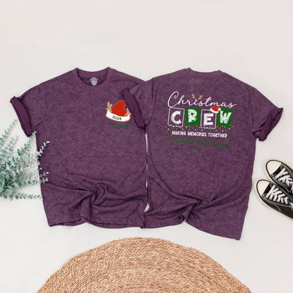 Matching Family Christmas Crew Shirt, Personalized with Names & 2025, Festive Holiday Lights & Santa Reindeer Design, Comfy Xmas Gift Tee for Mommy and Me