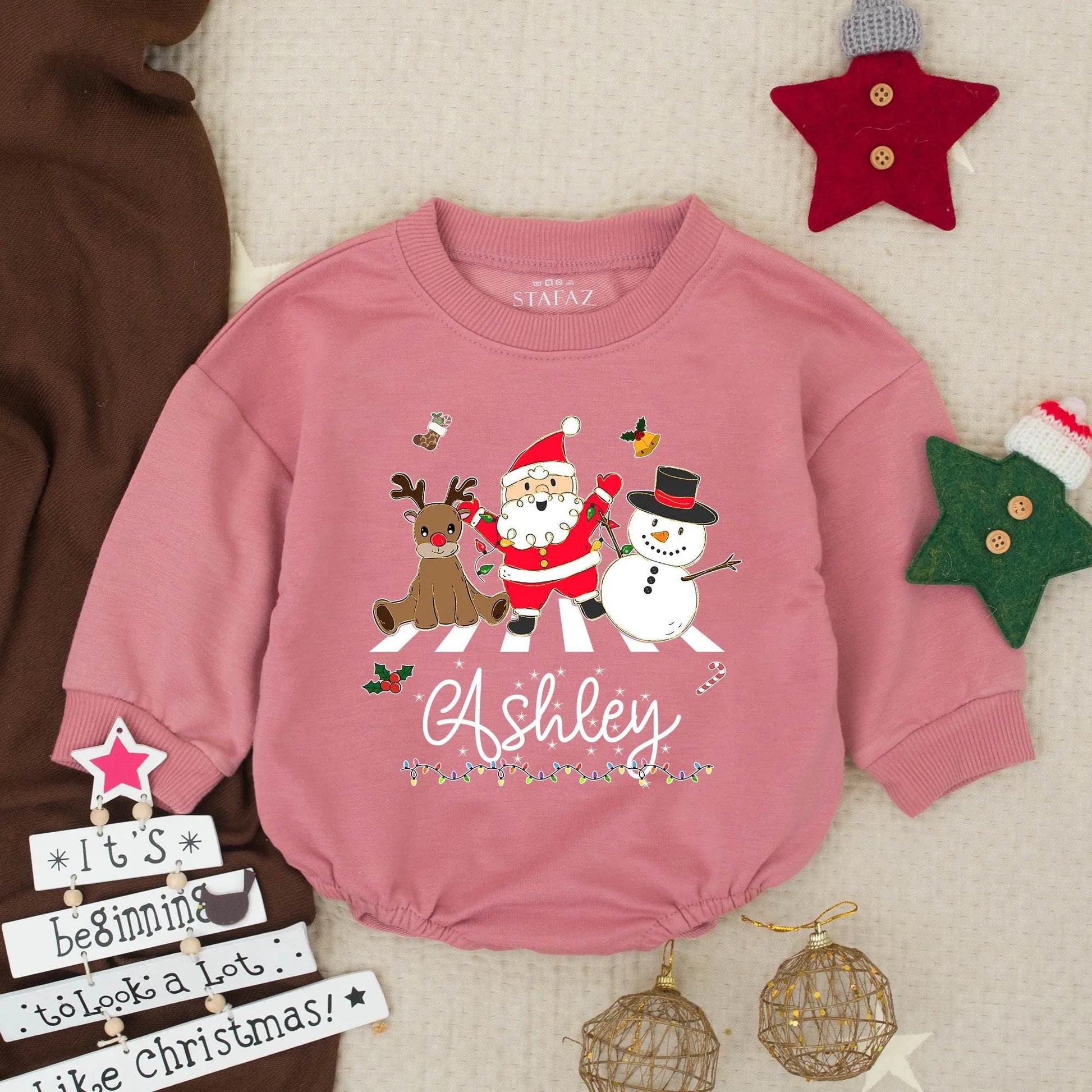 Ashley's Abbey Road Christmas Baby Romper Personalized Santa Reindeer Snowman Infant Bodysuit First Christmas Gift Girl