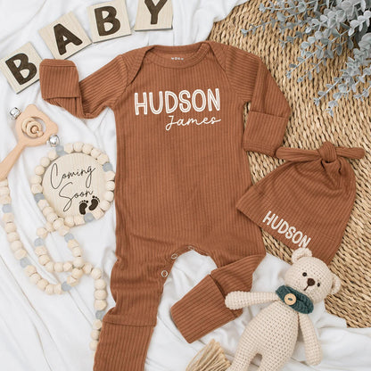Hudson James Personalized Bodysuit Custom Warm Brown Names Newborn Outfit Baby Shower Gift Coming Home Clothes