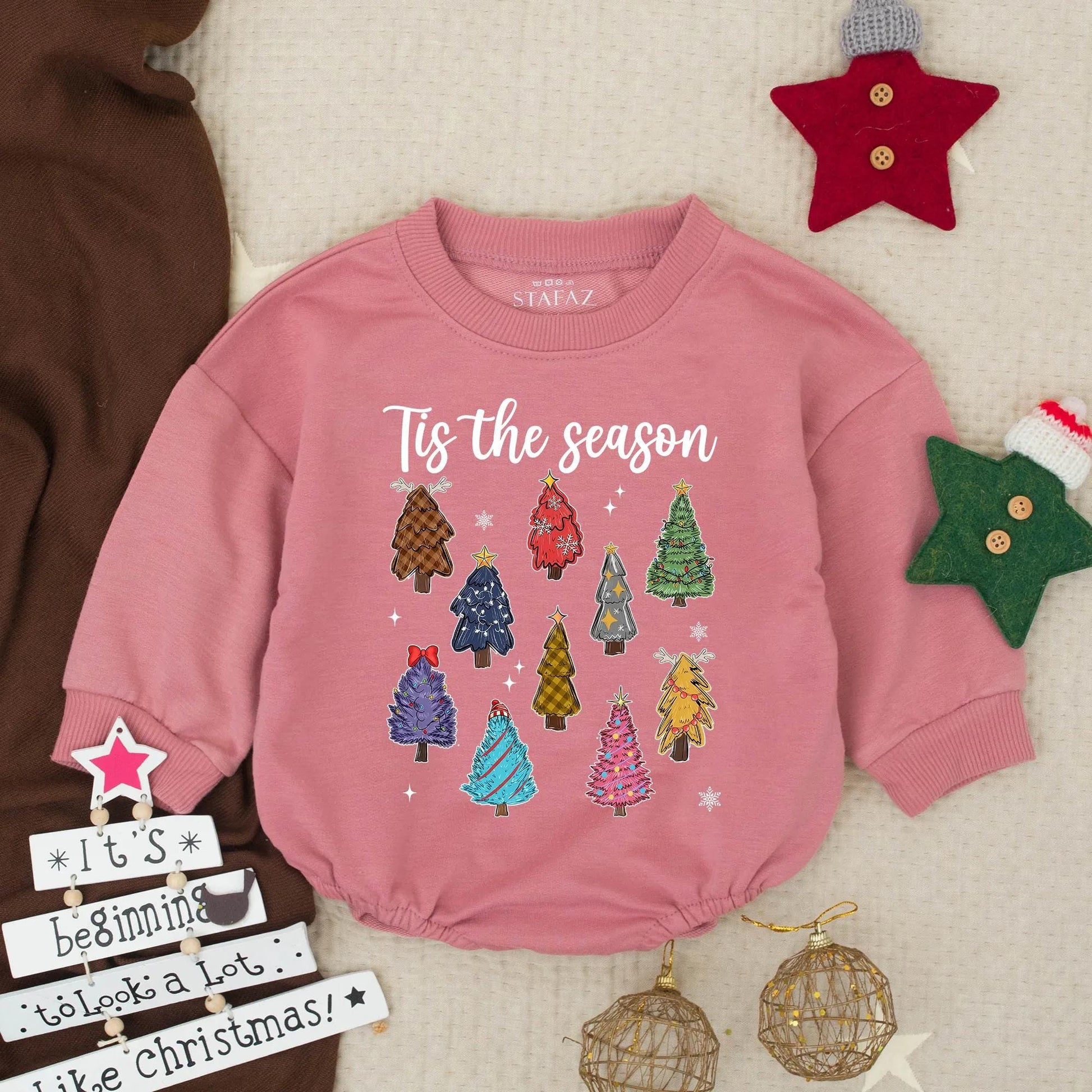 Tis the Season Christmas Tree Romper Baby Outfit, Cute Holiday Bodysuit Funny Infant Clothes, Festive Winter Gift for Newborn Pine Design, 130-140 Chars