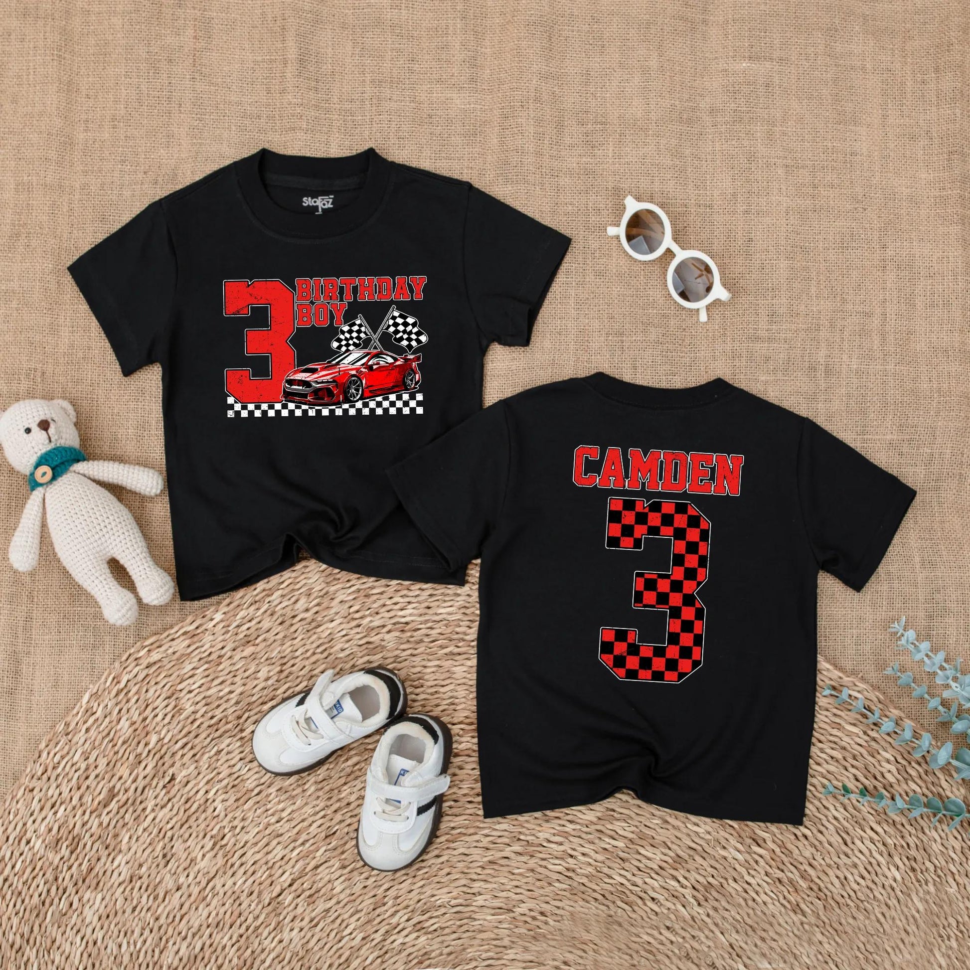 Personalized Racing Car 3rd Birthday Boy Shirt Custom Name Toddler Race Theme Party Outfit Adorable Celebration Gift Kids Soft Cotton