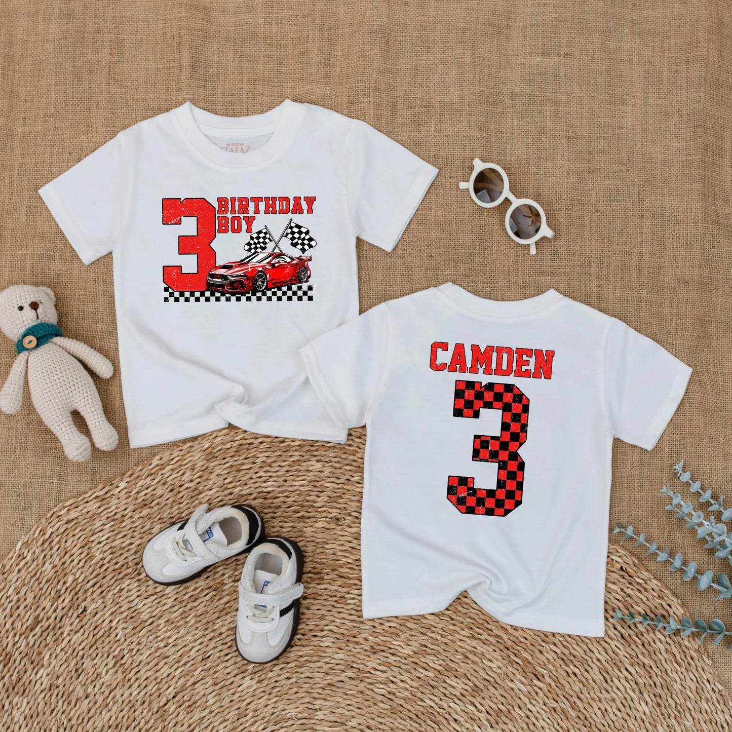 Personalized Racing Car 3rd Birthday Boy Shirt Custom Name Toddler Race Theme Party Outfit Adorable Celebration Gift Kids Soft Cotton
