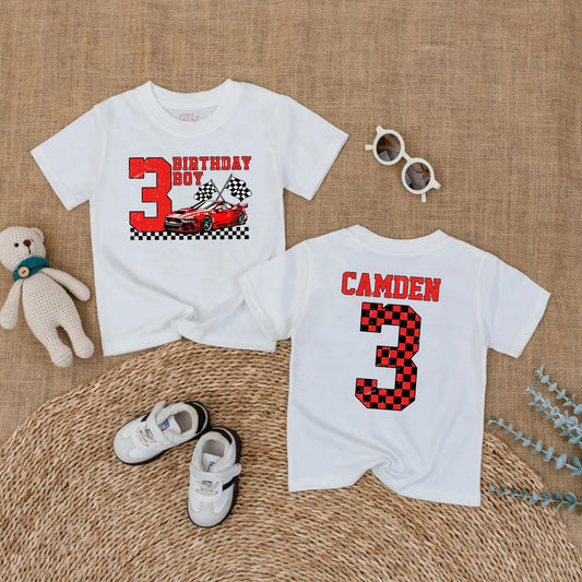 Personalized Racing Car 3rd Birthday Boy Shirt Custom Name Toddler Race Theme Party Outfit Adorable Celebration Gift Kids Soft Cotton