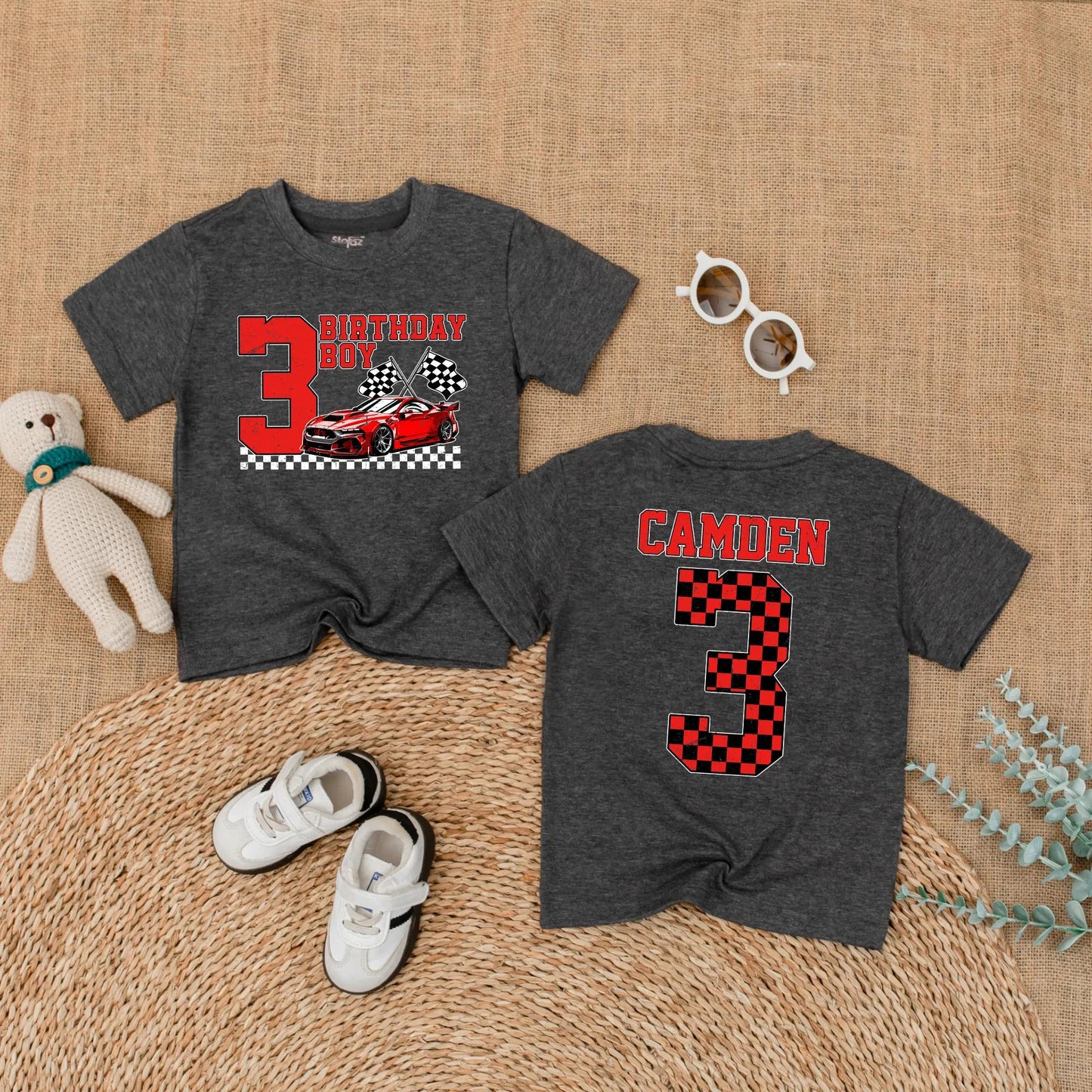 Personalized Racing Car 3rd Birthday Boy Shirt Custom Name Toddler Race Theme Party Outfit Adorable Celebration Gift Kids Soft Cotton