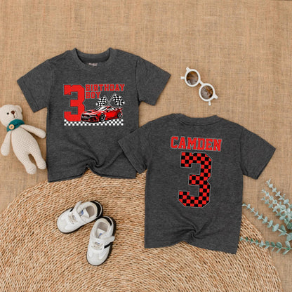 Personalized Racing Car 3rd Birthday Boy Shirt Custom Name Toddler Race Theme Party Outfit Adorable Celebration Gift Kids Soft Cotton