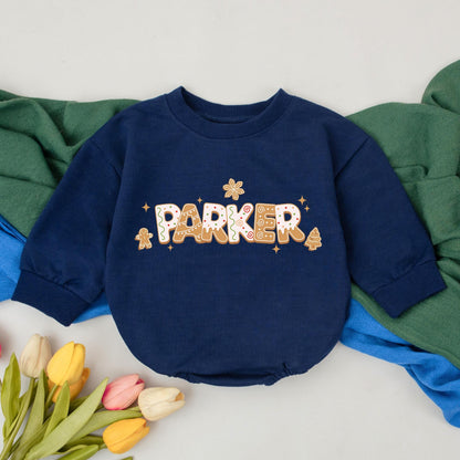 Parker Gingerbread Cookie Christmas Romper Baby Girl First Christmas Outfit Custom Name Bodysuit Xmas Gift Shower