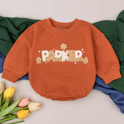 Parker Gingerbread Cookie Christmas Romper Baby Girl First Christmas Outfit Custom Name Bodysuit Xmas Gift Shower