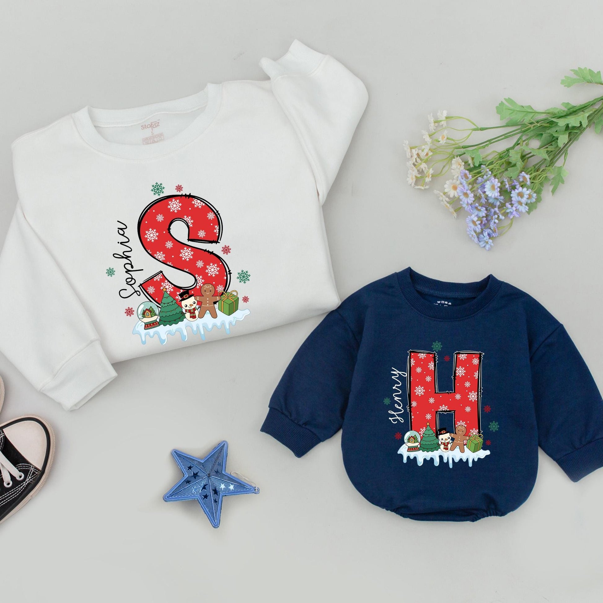 Retro Family Christmas Sweatshirts Personalized with Names Vintage Holiday Outfits Matching Sweaters Custom Christmas Gift Comfortable Cotton (138 chars)