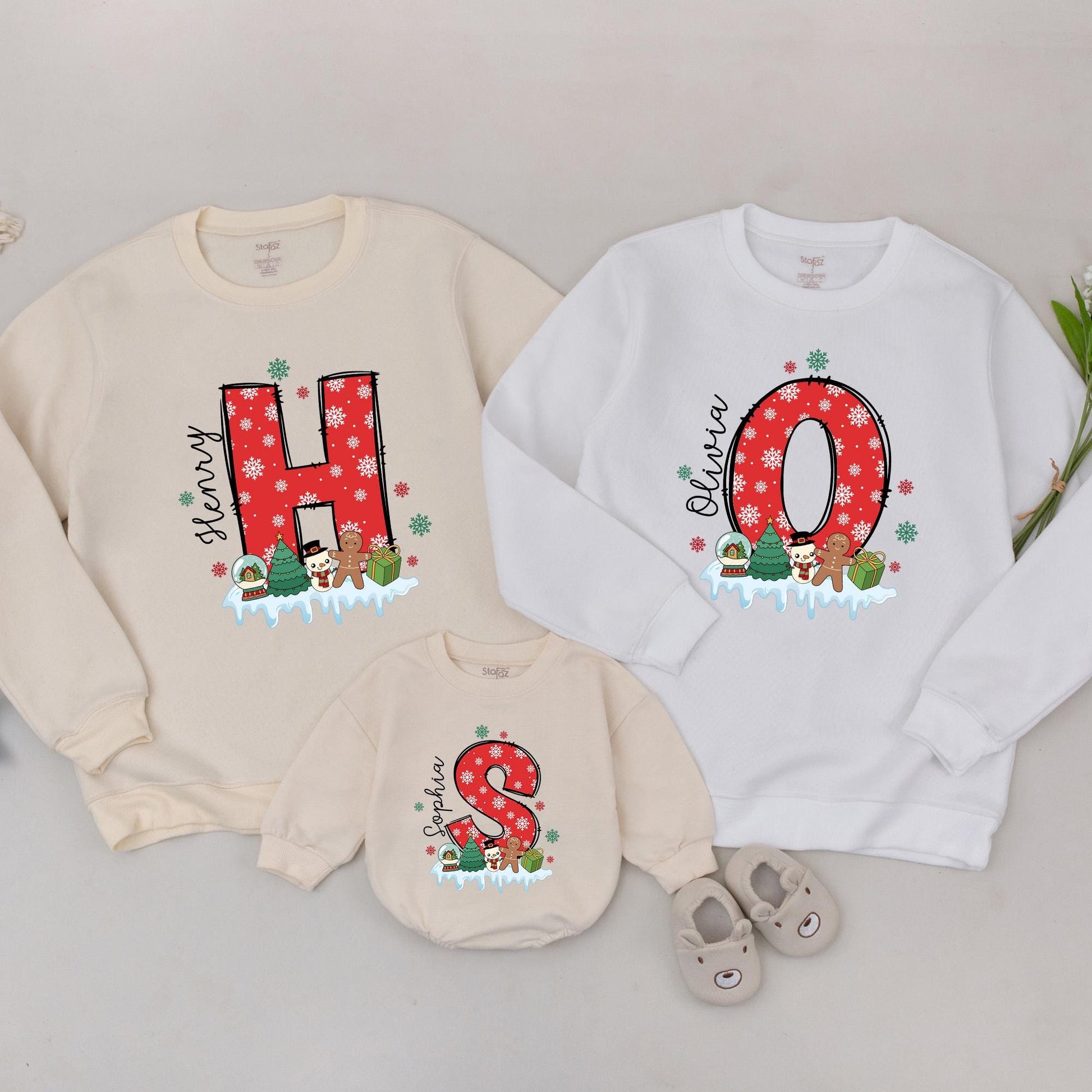 Retro Family Christmas Sweatshirts Personalized with Names Vintage Holiday Outfits Matching Sweaters Custom Christmas Gift Comfortable Cotton (138 chars)
