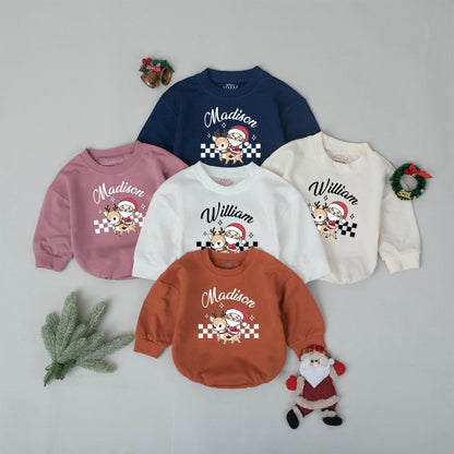 Personalized William's First Christmas Romper, Vintage Santa Reindeer Bodysuit, Xmas Baby Outfit, Winter Clothes, Cute Holiday Gift, Boy or Girl 136 chars