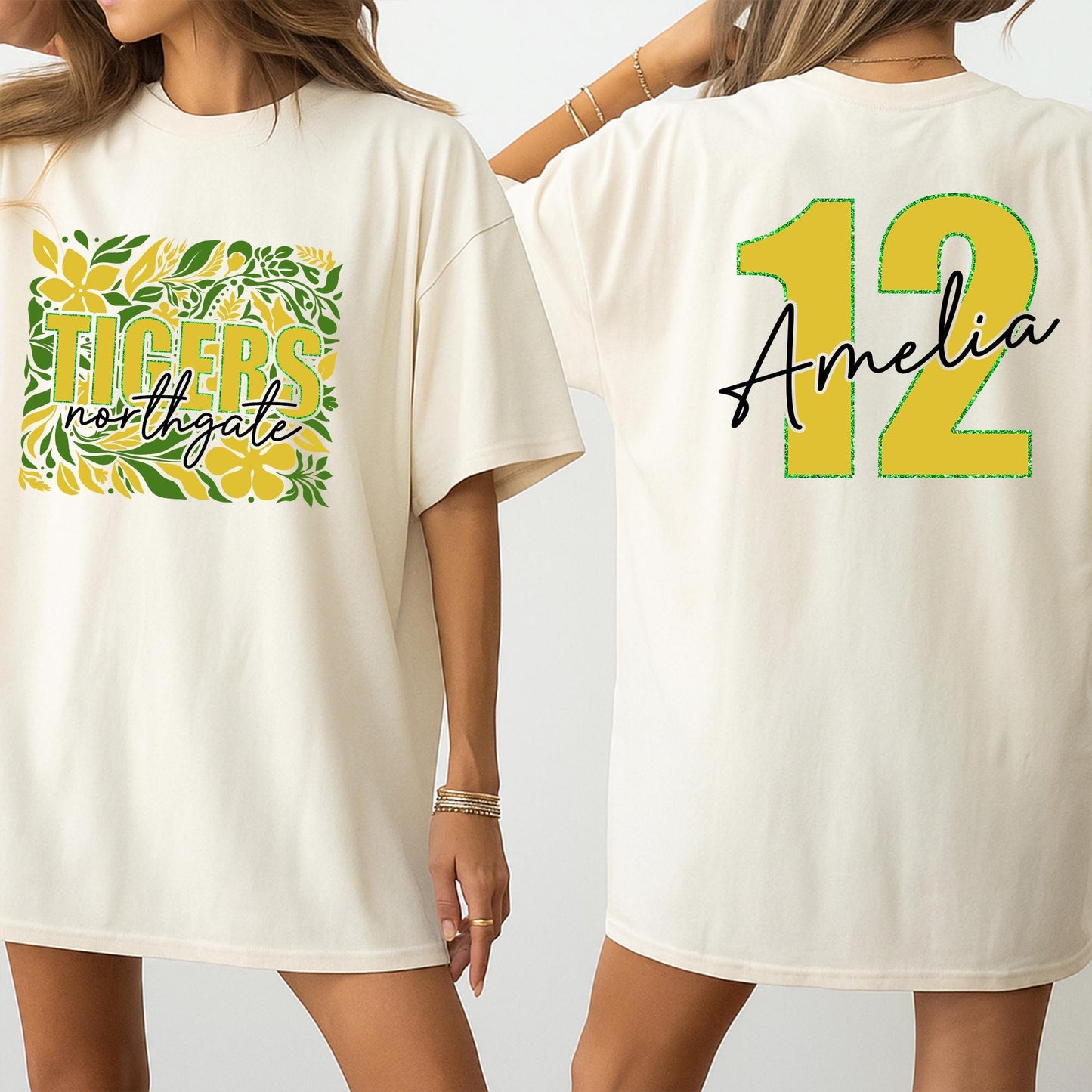 Custom Mascot Boho Flower School Spirit Shirt for Team Game Day Football Season, a comfortable fan tee with unique floral details.