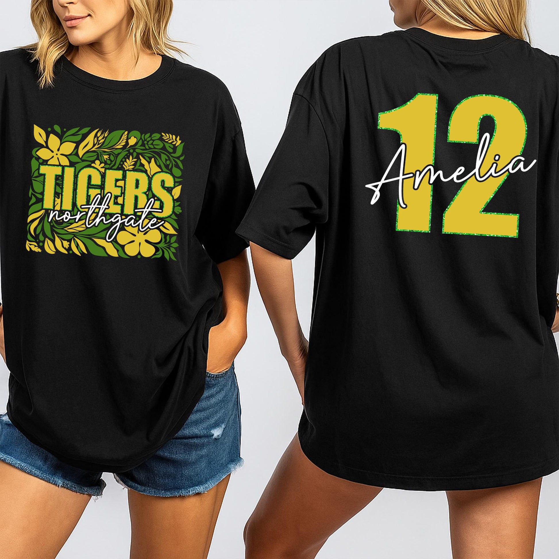 Custom Mascot Boho Flower School Spirit Shirt for Team Game Day Football Season, a comfortable fan tee with unique floral details.