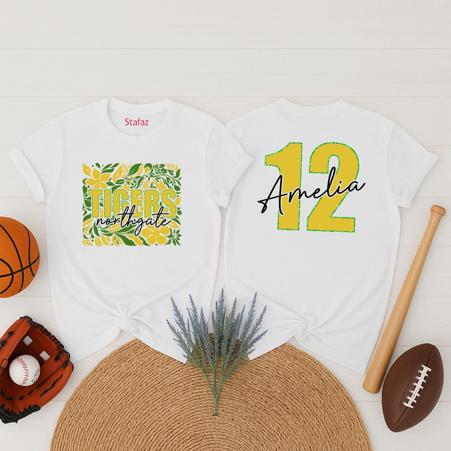 Custom Mascot Boho Flower School Spirit Shirt for Team Game Day Football Season, a comfortable fan tee with unique floral details.