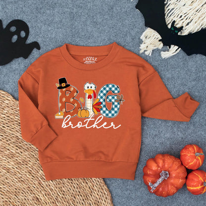 Personalized Thanksgiving Big Brother Big Sister Little Sister Turkey Sweatshirt Fall Matching Outfit Toddler Kids Clothes Playful Autumn Designs
