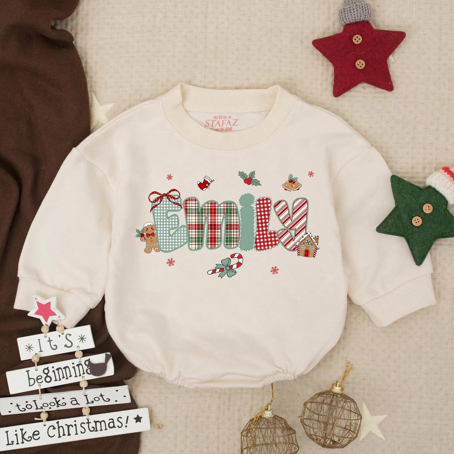 Custom Name Baby Girl Christmas Bubble Romper Newborn First Christmas Outfit Personalized Gift Idea Soft Cotton Holiday Clothes