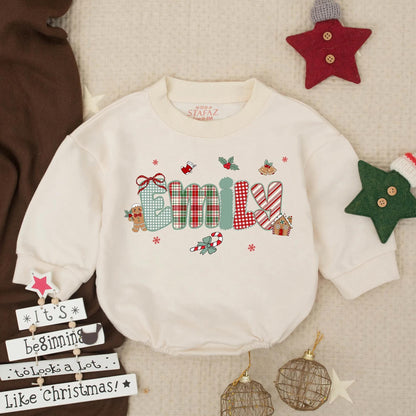 Custom Name Baby Girl Christmas Bubble Romper Newborn First Christmas Outfit Personalized Gift Idea Soft Cotton Holiday Clothes