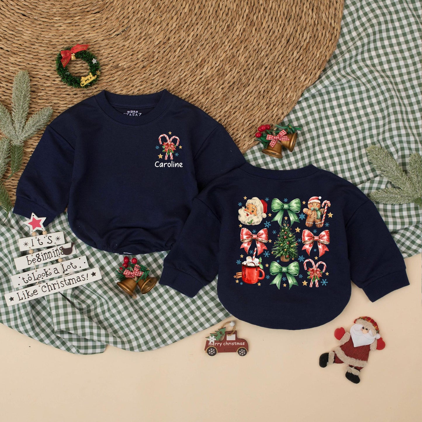 Caroline Custom Christmas Bow Romper, Vintage Baby Girl Bodysuit, Red Holiday Outfit, Xmas Snowflakes Gift, Baby Girl First Christmas Clothes (139 chars)