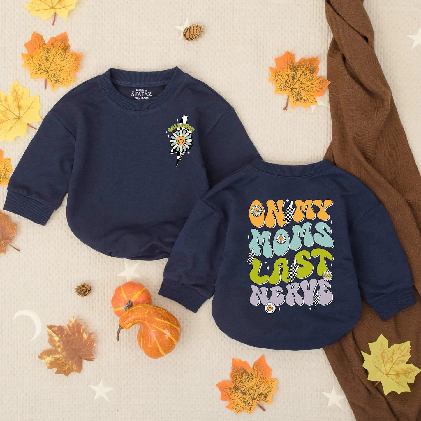 Custom Funny Baby Romper On My Mom’s Last Nerve Sarcastic Infant Bodysuit Mom Life Outfit Cute Newborn Baby Shower Gift Idea