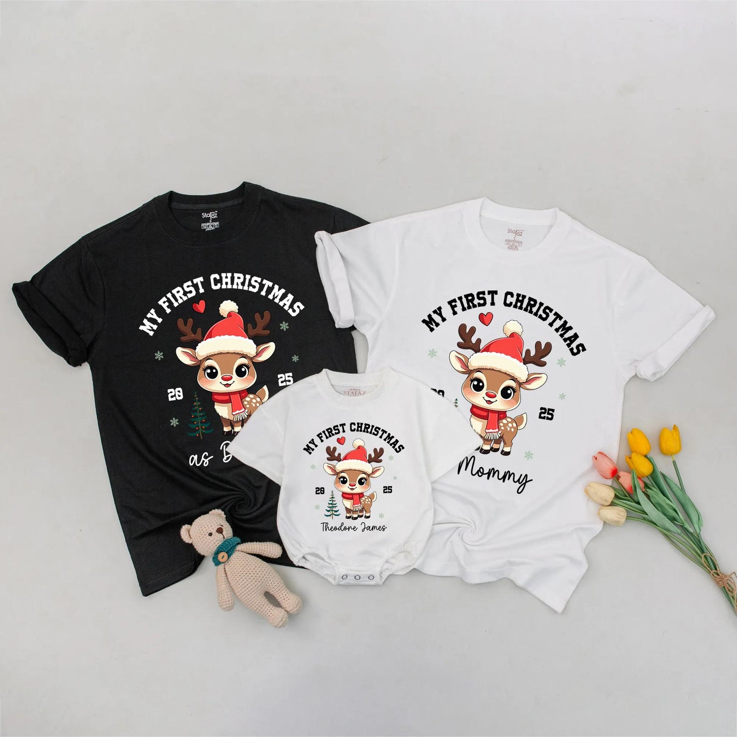 My First Christmas Matching Family Shirts: Reindeer Design for Mom, Dad & Baby's 1st Xmas! Cute & Whimsical