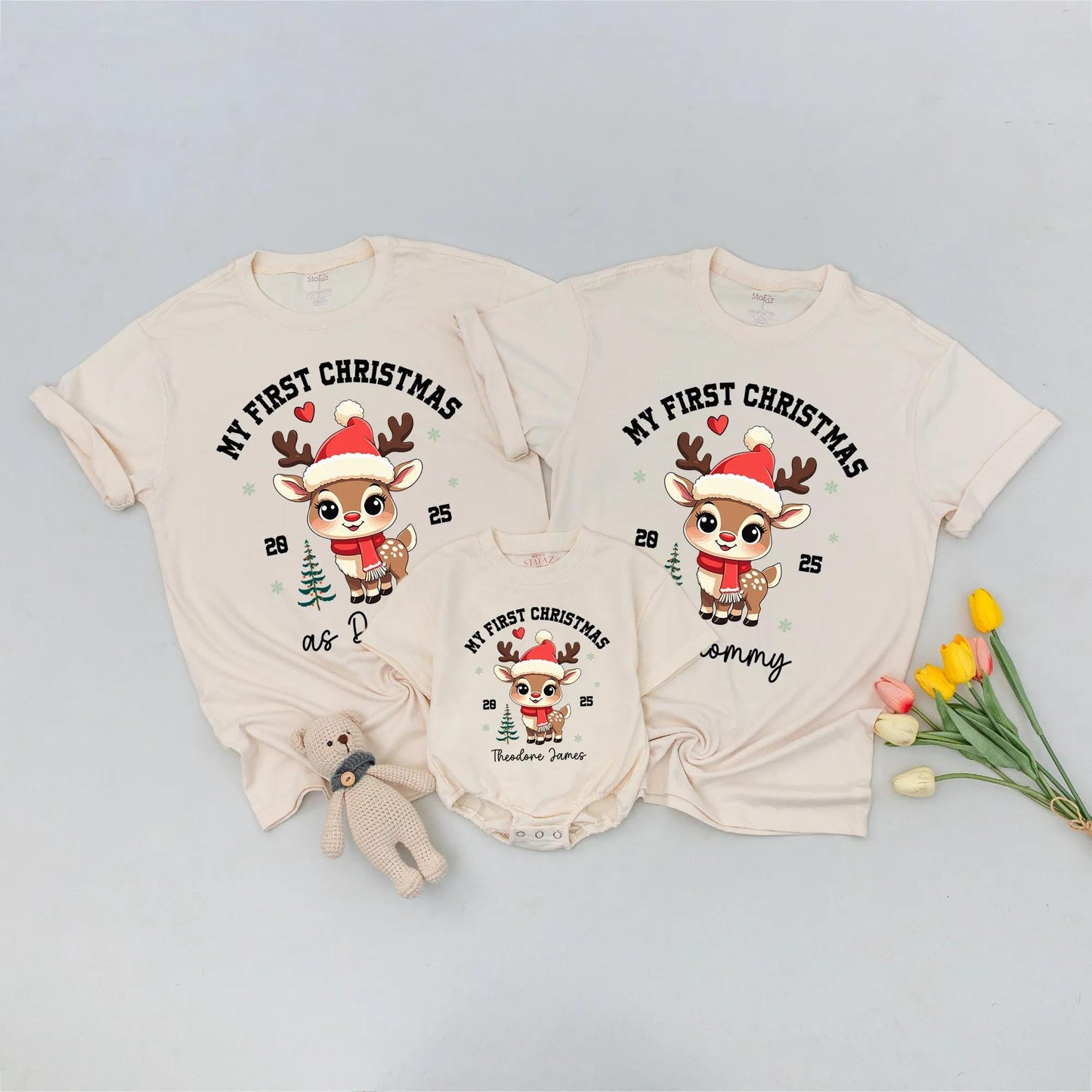 My First Christmas Matching Family Shirts: Reindeer Design for Mom, Dad & Baby's 1st Xmas! Cute & Whimsical