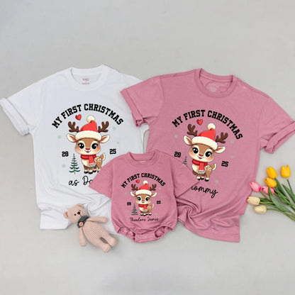 My First Christmas Matching Family Shirts: Reindeer Design for Mom, Dad & Baby's 1st Xmas! Cute & Whimsical