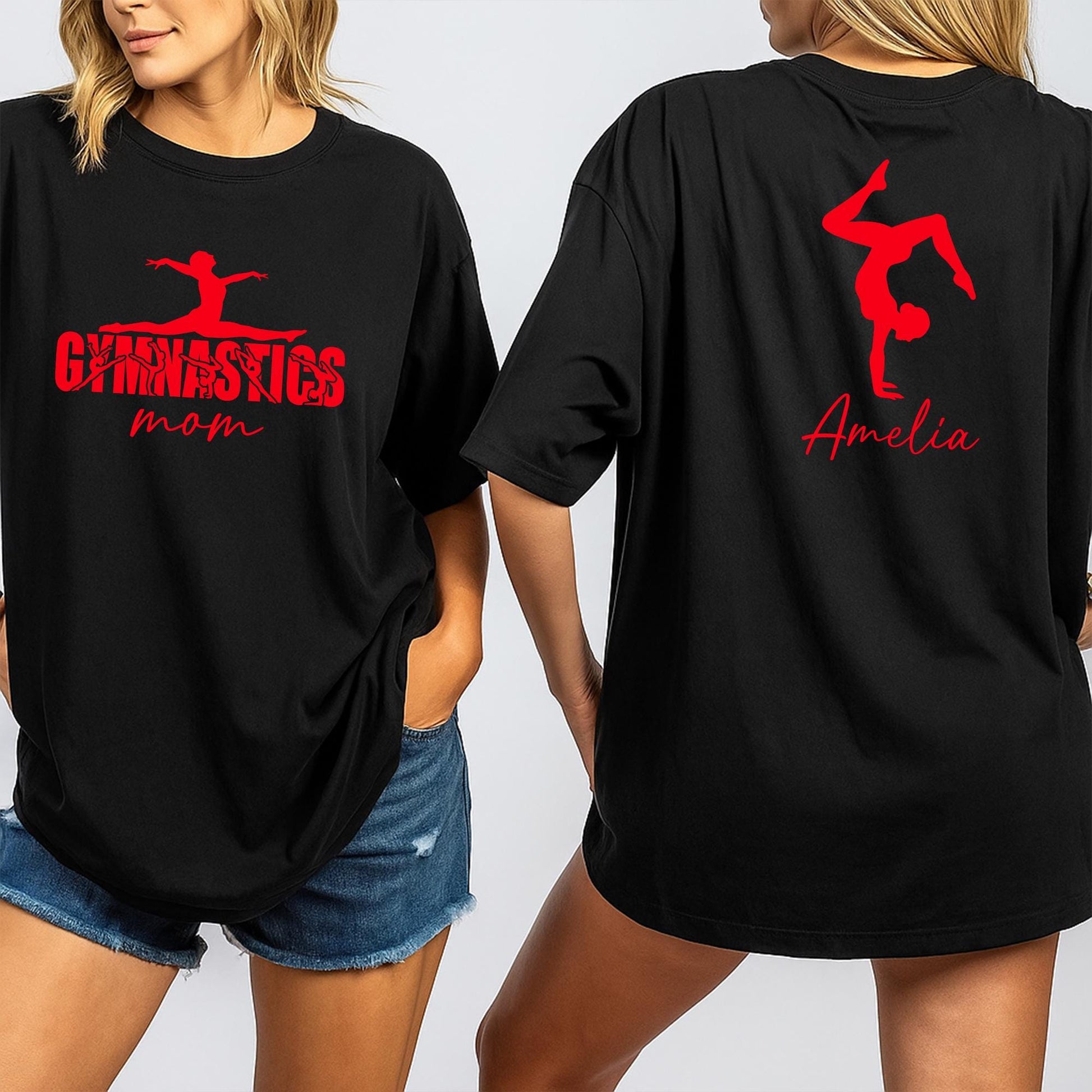 Custom Name Gymnastics Mom Shirt Proud Gymnast Mother Support Tee for Team Game Day Gift
