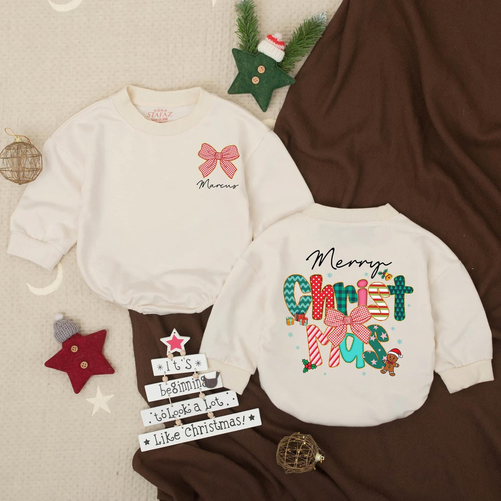 My First Christmas Personalized Baby Romper Outfit Santa Newborn Clothes Merry Christmas Infant Bodysuit Winter Baby Girl Gift Holiday Romper